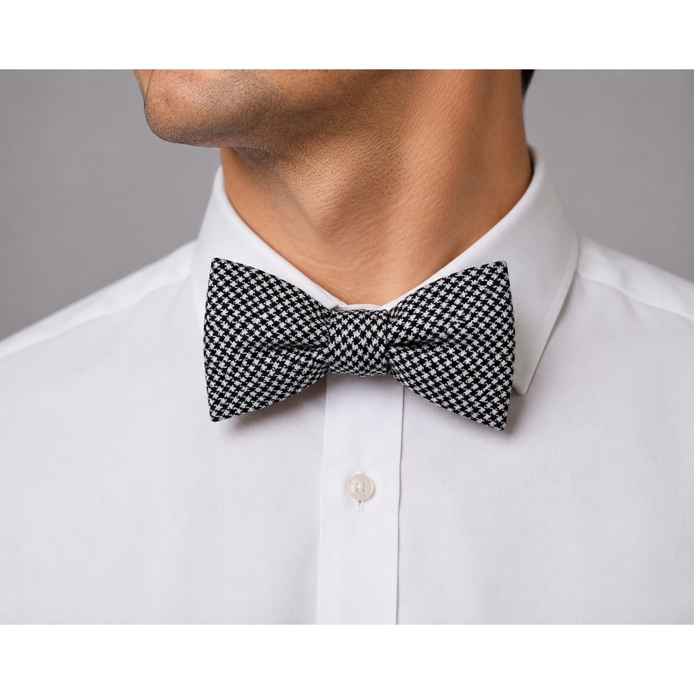 Beau Ties Ltd Mens Houndstooth Bow Tie Black White Hand Sewn Vermont Cotton USA